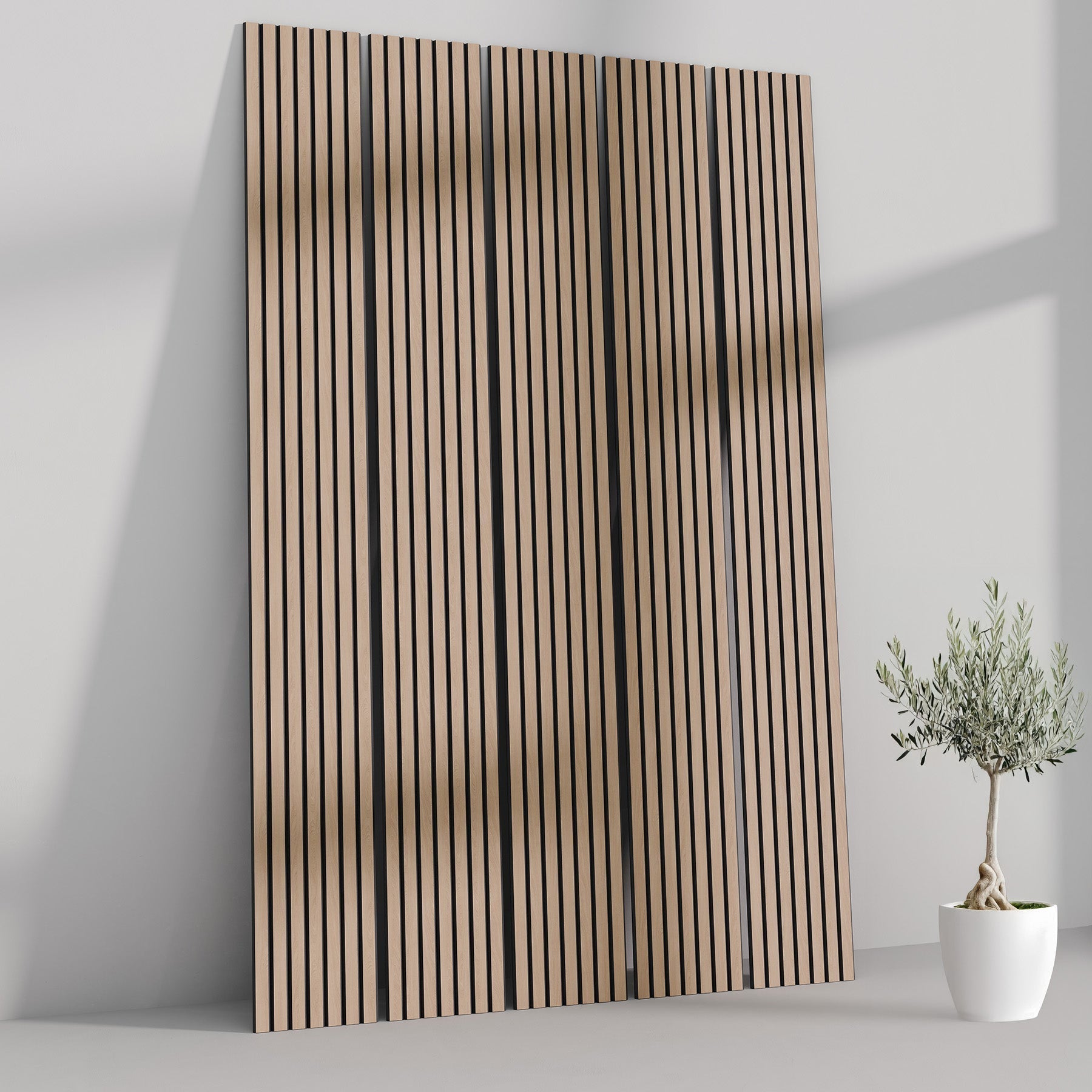 ULTRALIGHT Flexible Lightweight White Oak Acoustic Wood Slat Wall Panels with Black Felt Backing