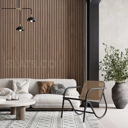Natural Walnut Acoustic Wood Slat Wall Tiles with Black Felt Backing