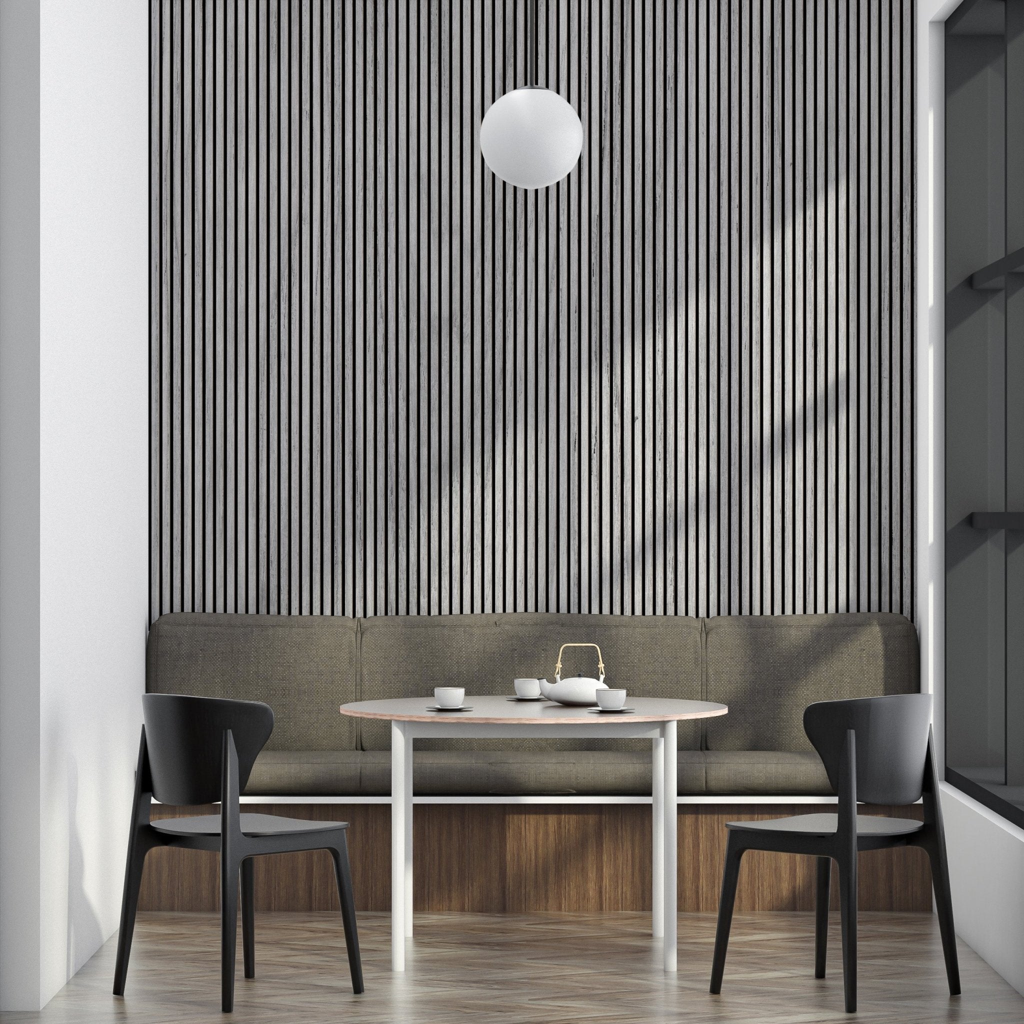 ULTRALIGHT Flexible Lightweight Grey Oak Acoustic Wood Slat Wall Panels with Black Felt Backing