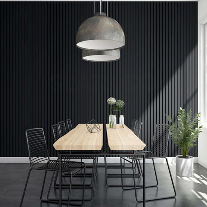 Caviar Matte Black Slat Acoustic Wall Panel with Black Felt Backing