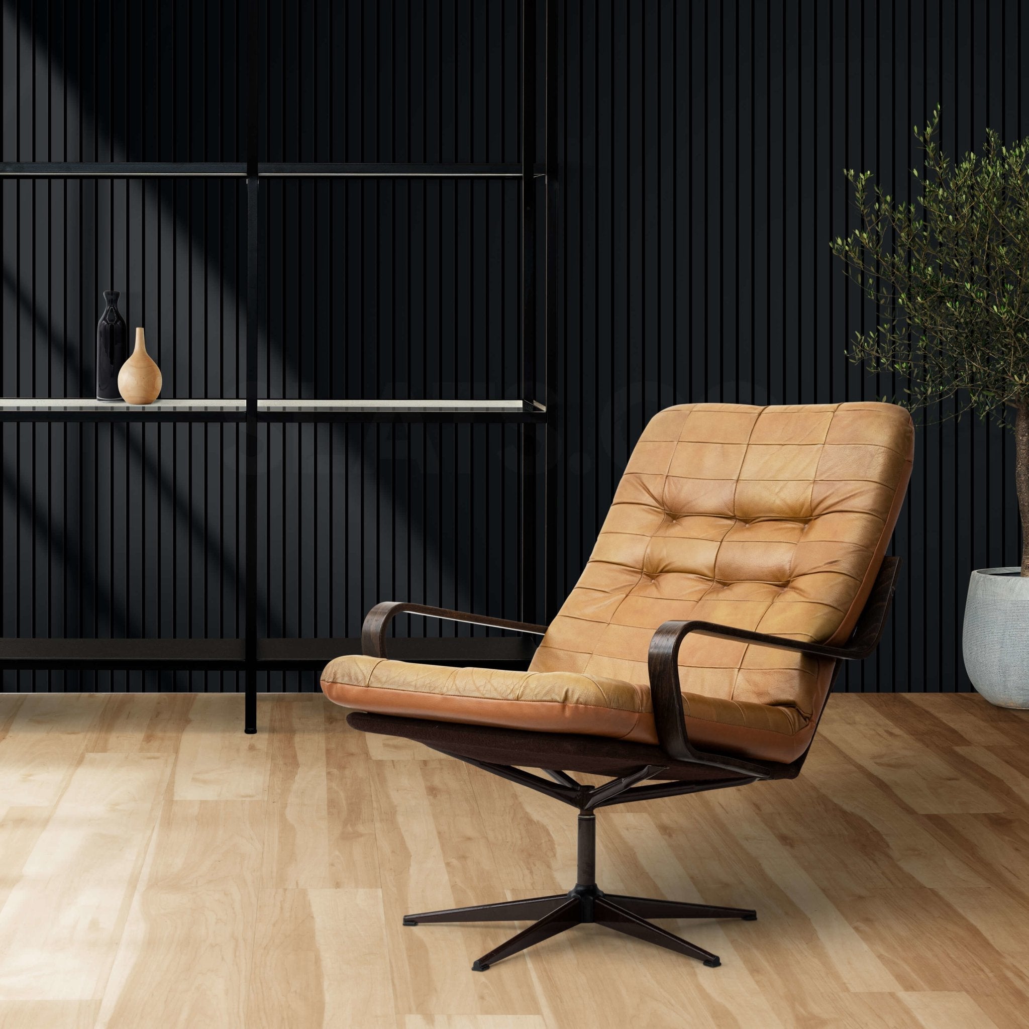 Caviar Matte Black Slat Acoustic Wall Panel with Black Felt Backing