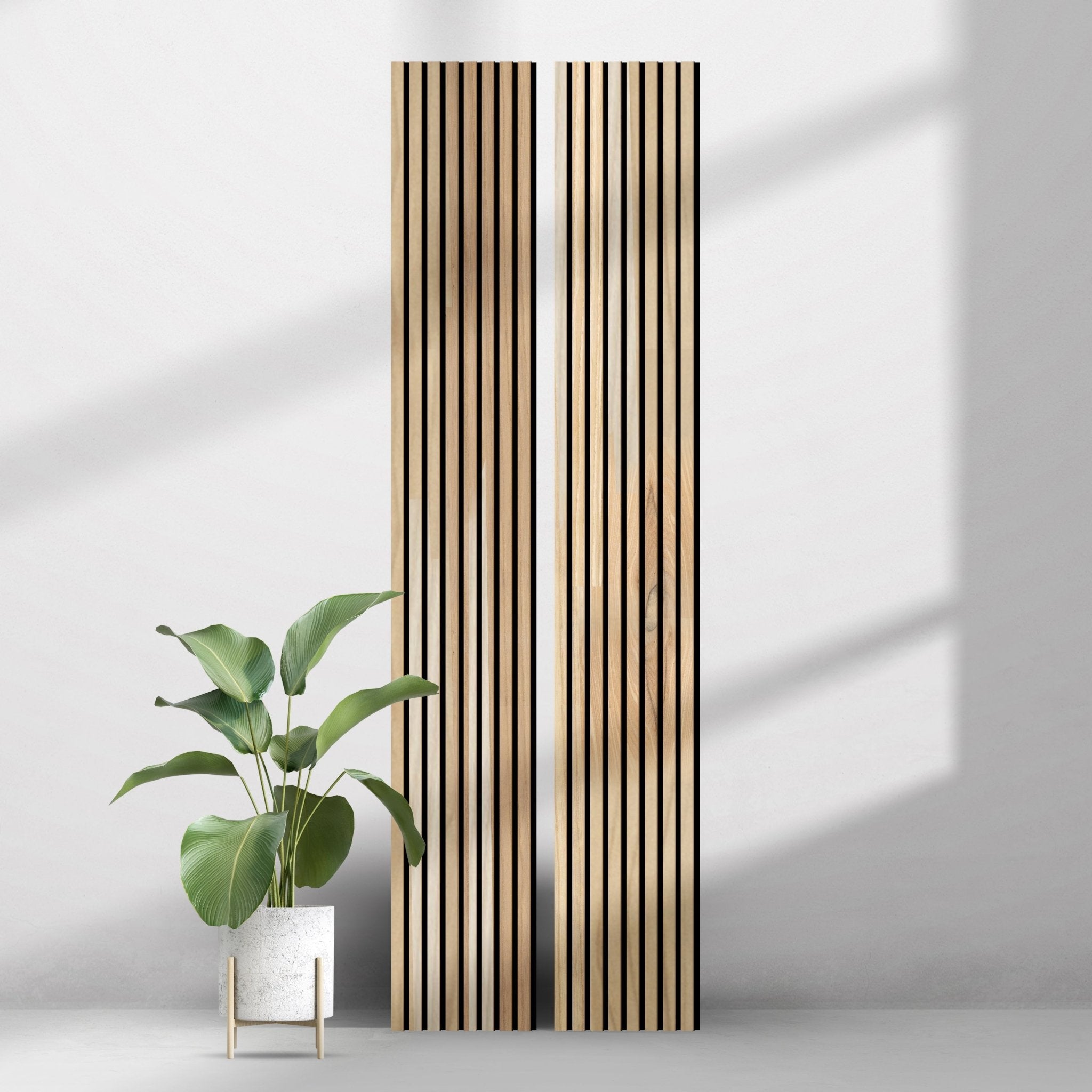 White Ash 100% Solid Acoustic Wood Slat Wall Panels with Black Felt Backing