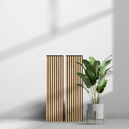 White Oak Acoustic Wood Slat Wall Tiles with Black Felt Backing