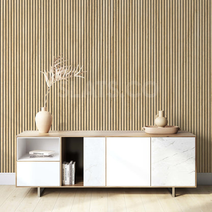 White Oak Acoustic Wood Slat Wall Tiles with Black Felt Backing